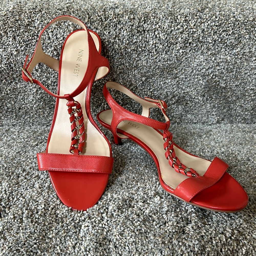 Nine West Leather Sandals in Dark Coral